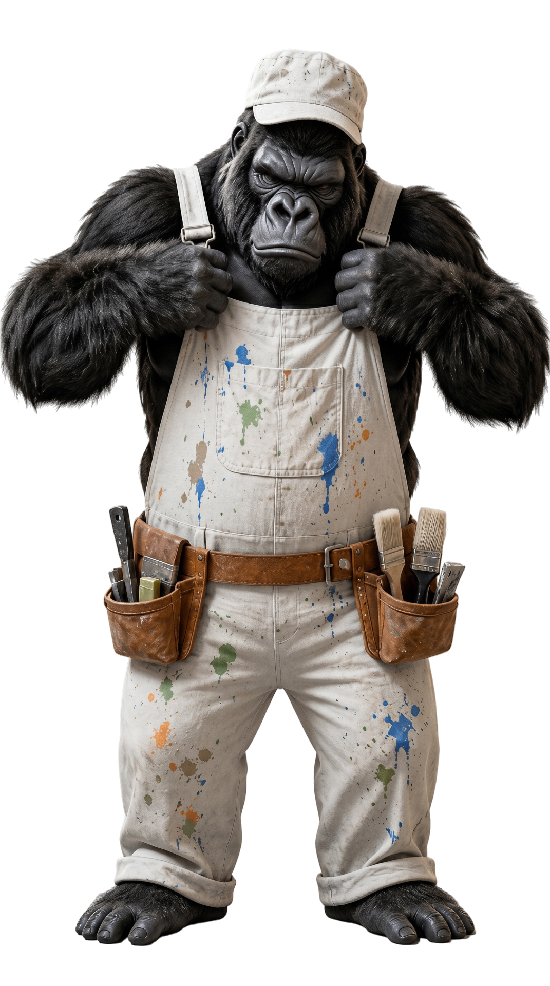 Zen Sexton gorilla mascot in paint-splattered overalls
